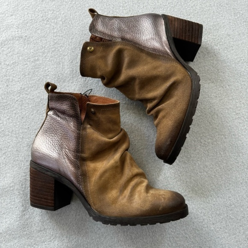 WANDA‎ PANDA EDITA lug sole side zip leather metallic  bootie Made in Spain - Picture 5 of 13